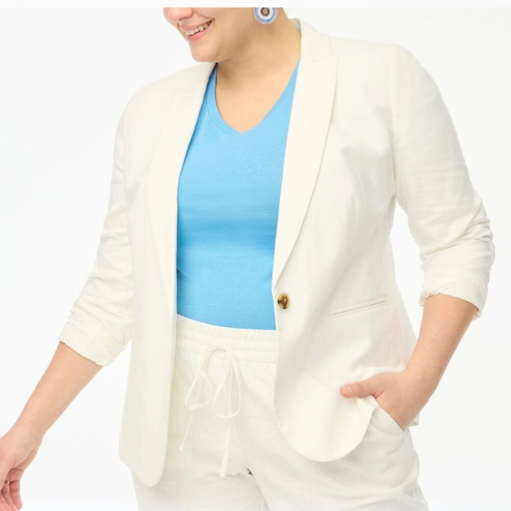 J Crew Factory Linen Blend One Button Blazer AL222 NWT SZ 16